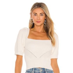 Minkpink Vallerie puff sleeve white knit sweater